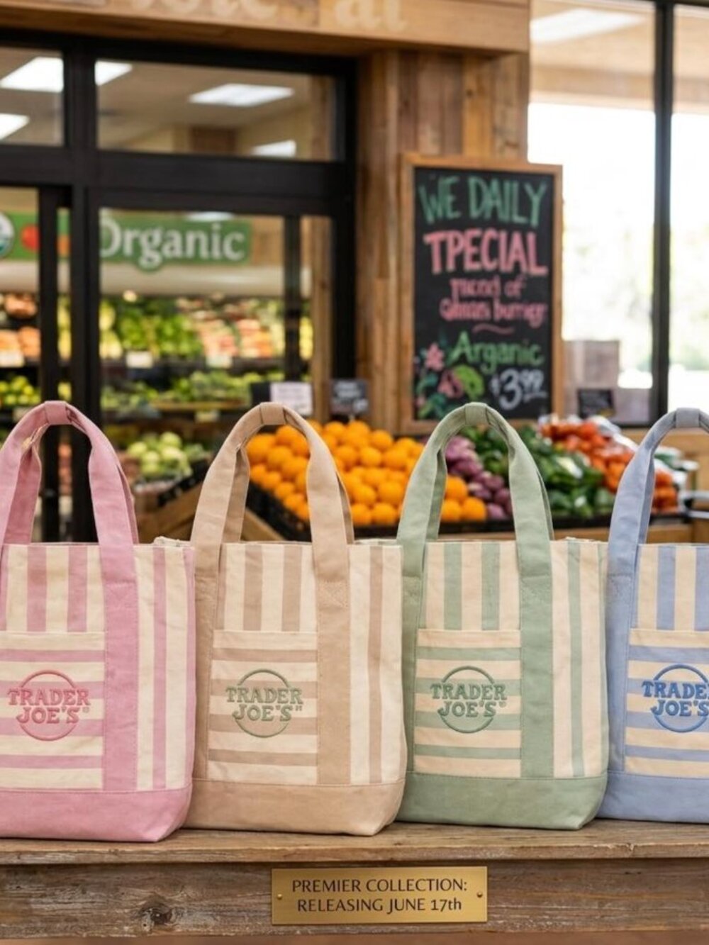 Trader Joe's Green Striped Canvas Tote - Picture 2 of 3
